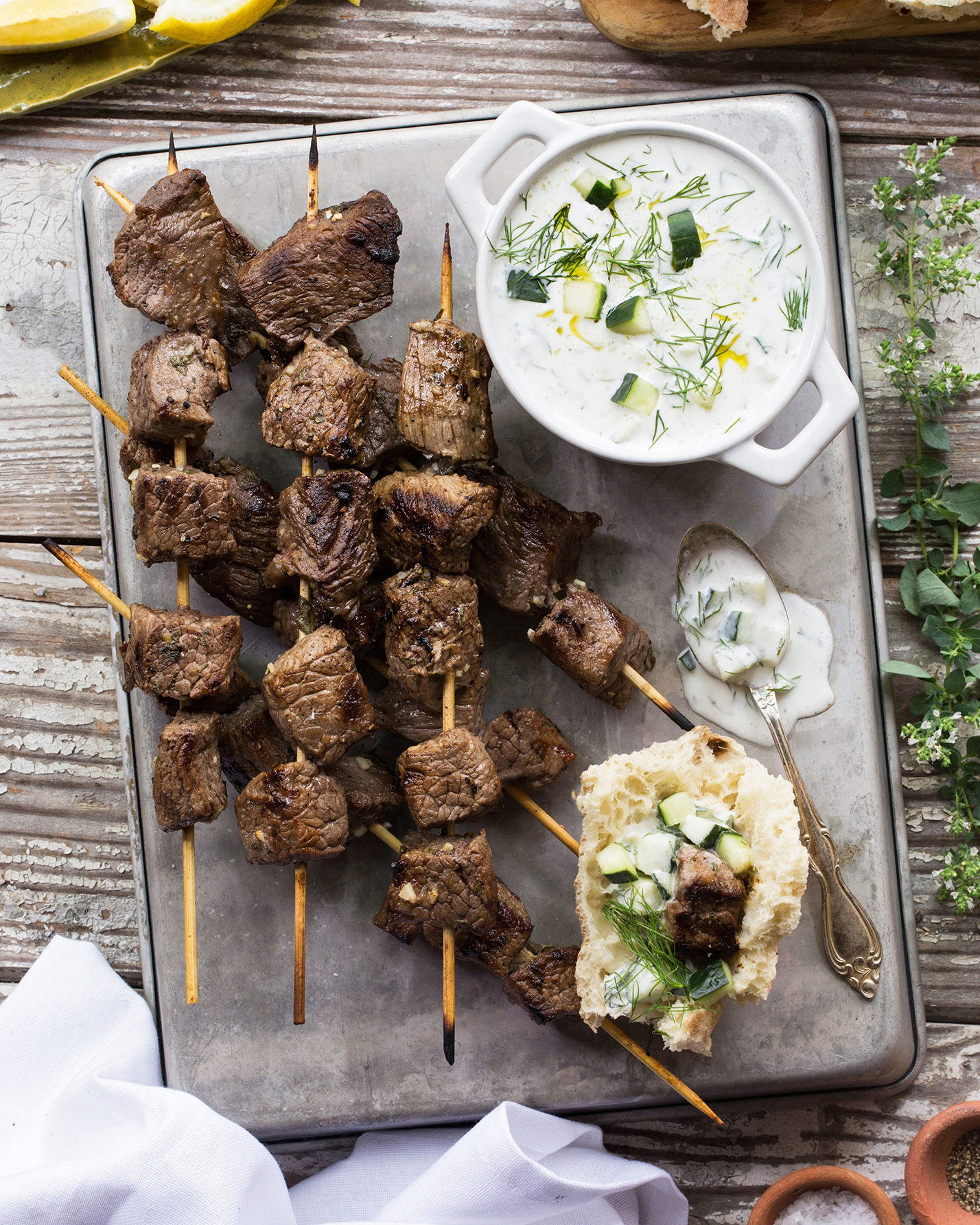 Beef Souvlaki Kebabs With Tzatziki Sauce - Eitan Bernath
