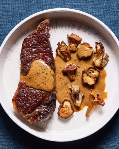 Strip Steak with Mushroom Pan Sauce