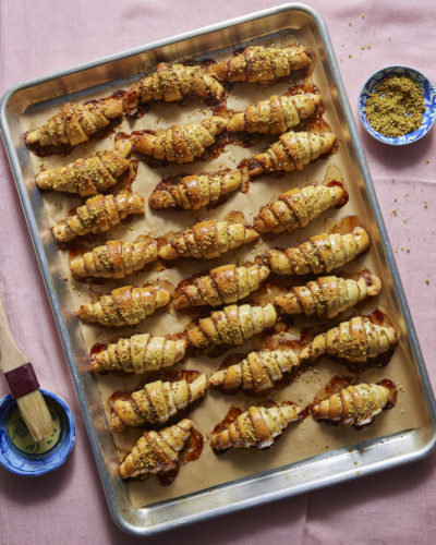 Pistachio-Date Rugelach with Rosewater Honey