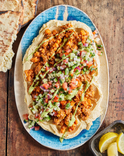 Hummus with Spiced Lamb and Herby Tahini
